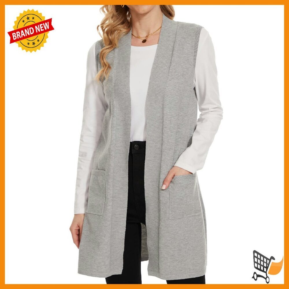 Sleeveless Ribbed Cardigan Vest with Pockets - Lightweight Outerwear